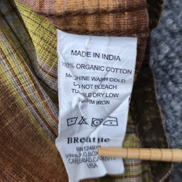 Prana Men's L Brown Striped Organic Cotton Long Sleeve Roll-Tab Shirt BREATHe - Picture 8 of 10